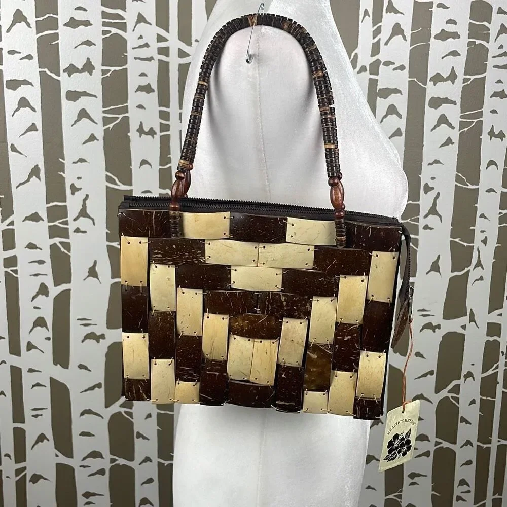 Beachcombers Patchwork Coconut Shell Rectangular Patch Purse Tote - Picture 2 of 9